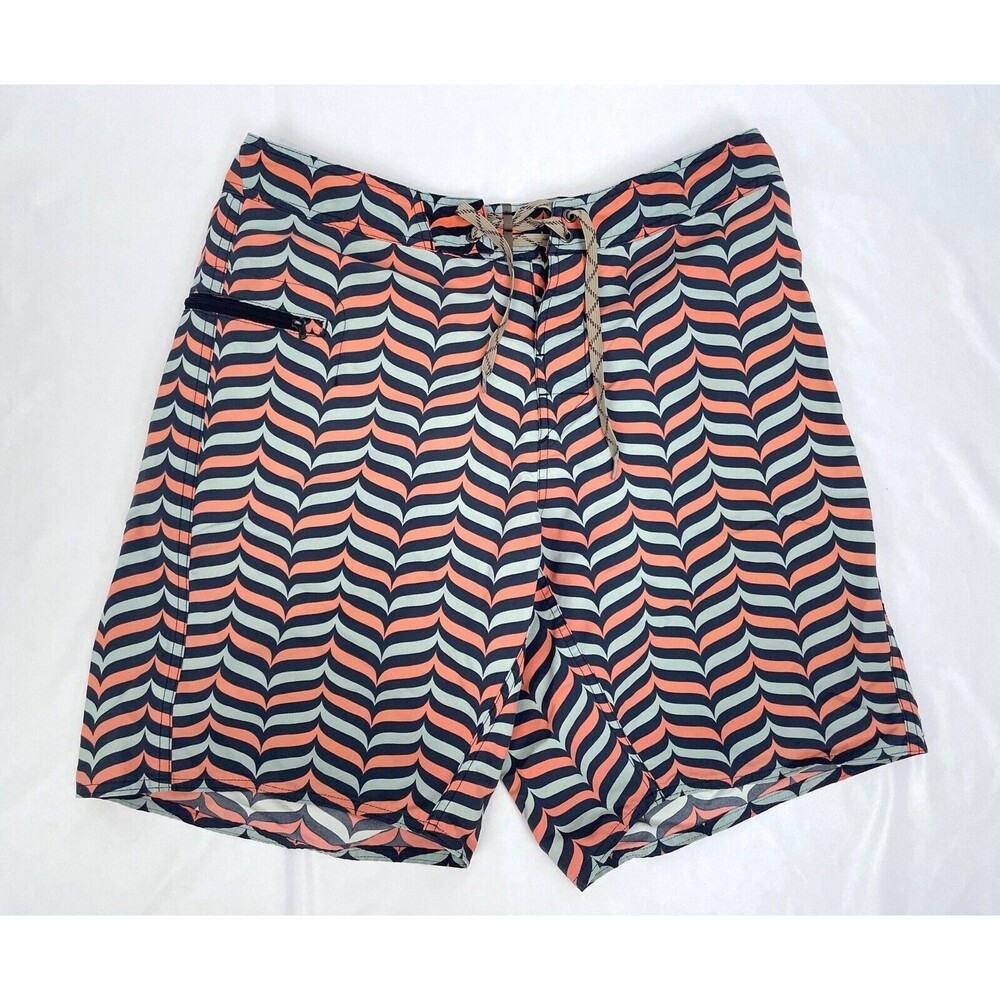 Patagonia Men 33 Swim Board Shorts Orange Blue Pocket Nylon